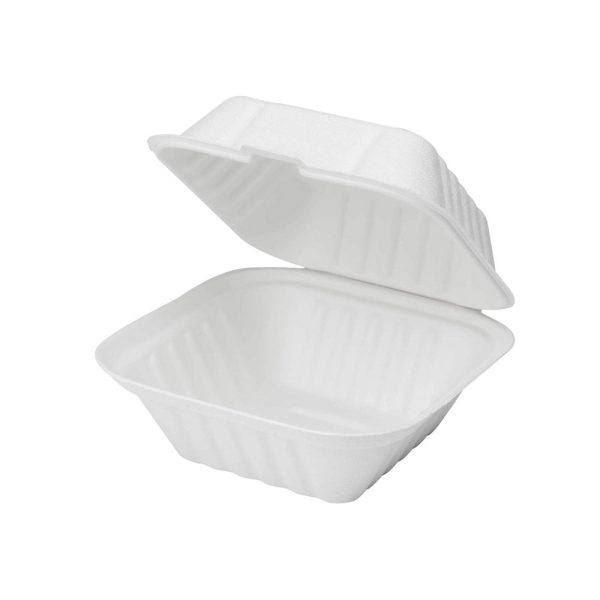 CCS6 | 6x6x3"Clamshell Eco-Friendly Square Sugarcane Containers  - 500 Pcs