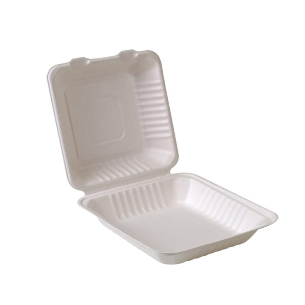 CCS8 | Clamshell Eco-Friendly Square Sugarcane Containers 8x8x2.5" - 200 Pcs - Image 2