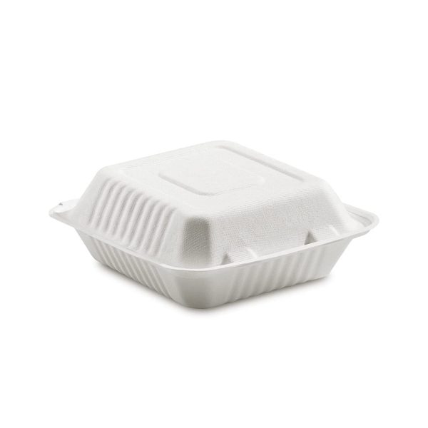 CCS8 | Clamshell Eco-Friendly Square Sugarcane Containers 8x8x2.5" - 200 Pcs