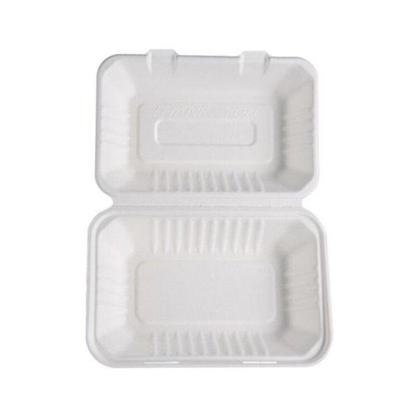 9”x6” Biodegradable Sugarcane Clamshell Box - 250Pcs - Image 2