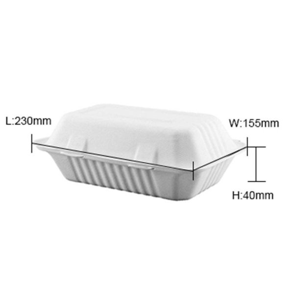 9”x6” Biodegradable Sugarcane Clamshell Box - 250Pcs - Image 4