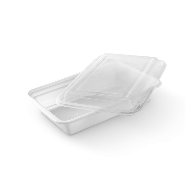 RE28W | 28oz Microwaveable PP White Rectangular Container W/ Lid - 150 Sets - Image 2