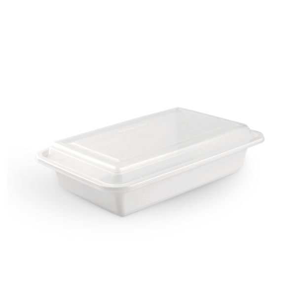 RE28W | 28oz Microwaveable PP White Rectangular Container W/ Lid - 150 Sets