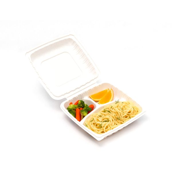 TY-83 | 3 Compartment Square Clamshell PP Hinged Container 8x8x3″ – 150 Pcs - Image 2
