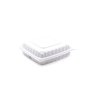 TY-93 | 3 Compartment Square Clamshell PP Hinged Container 9x9x3″ – 150 Pcs