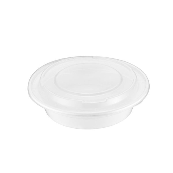 RO32W | 32oz White Round Microwaveable Container with Lid - 150 Sets