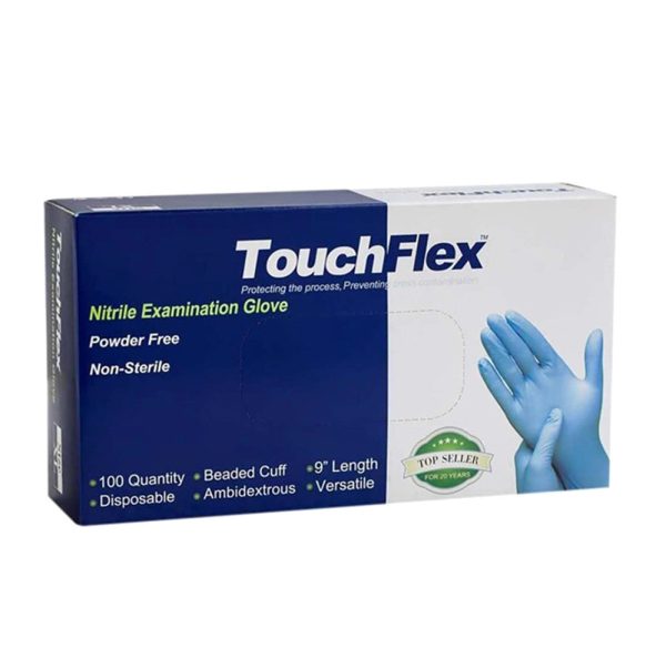 TouchFlex 4.8 mil Blue Powder Free Nitrile Gloves - 100 Pcs - Image 2