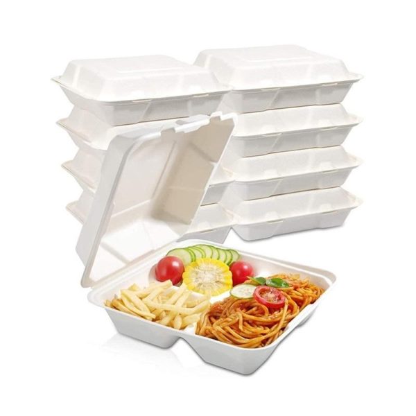 CCS8-1-3 | 8” 3 Compartment biodegradable sugarcane clamshell box - 200Pcs - Image 3