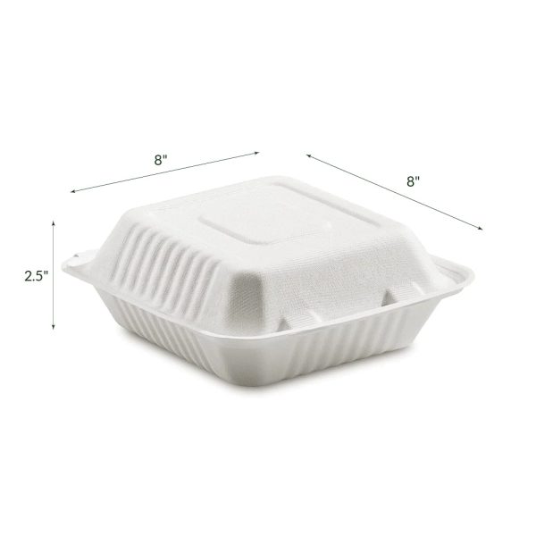 CCS8 | Clamshell Eco-Friendly Square Sugarcane Containers 8x8x2.5" - 200 Pcs - Image 3