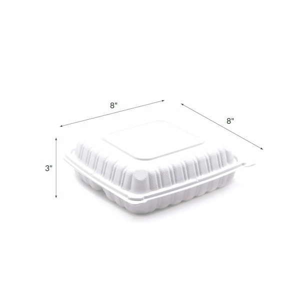 TY-83 | 3 Compartment Square Clamshell PP Hinged Container 8x8x3″ – 150 Pcs - Image 3