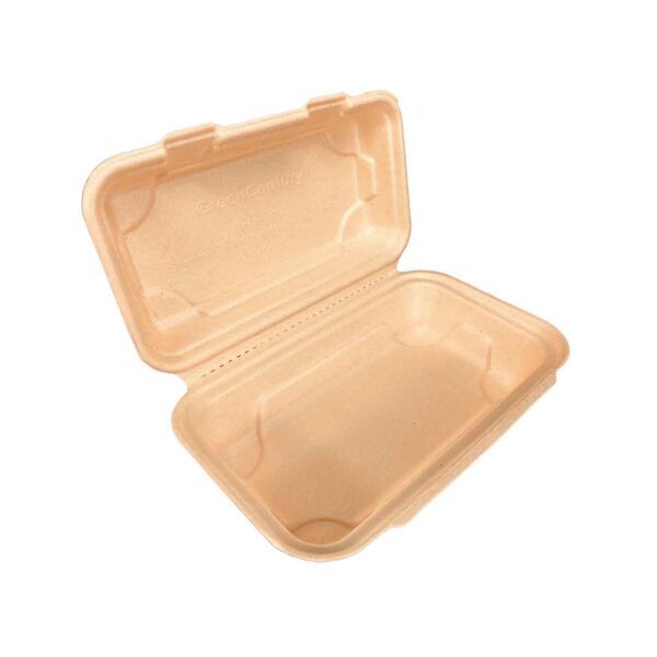 9" x 5" x 3" Kraft Sugarcane Clamshell Hinged container - 200Pcs