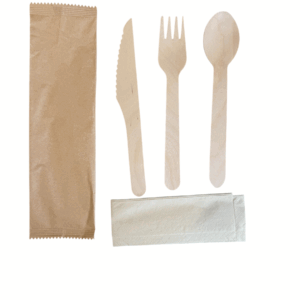 4 in 1 Birchwood Cutlery Kit (Spoon+Fork+Knife+Napkin) - 250 set